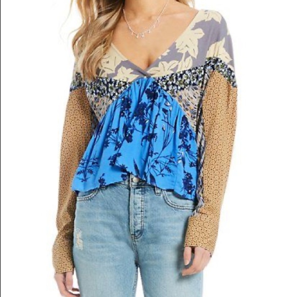 Free People Aloha State of Mind Patchwork Blouse